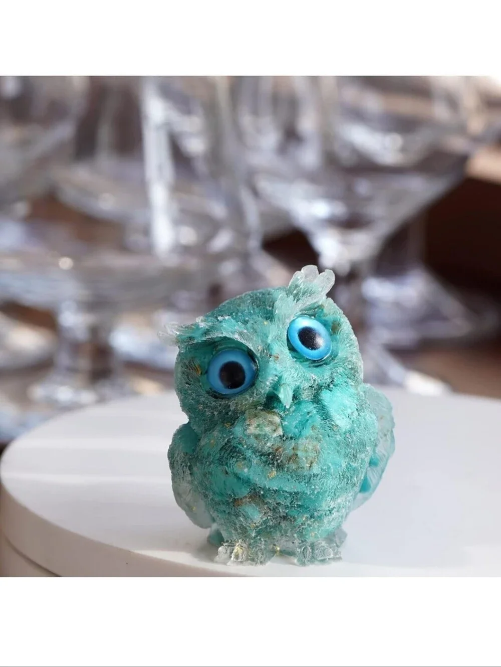 Turquoise Blue Owl Figurine Plush for Small Pets